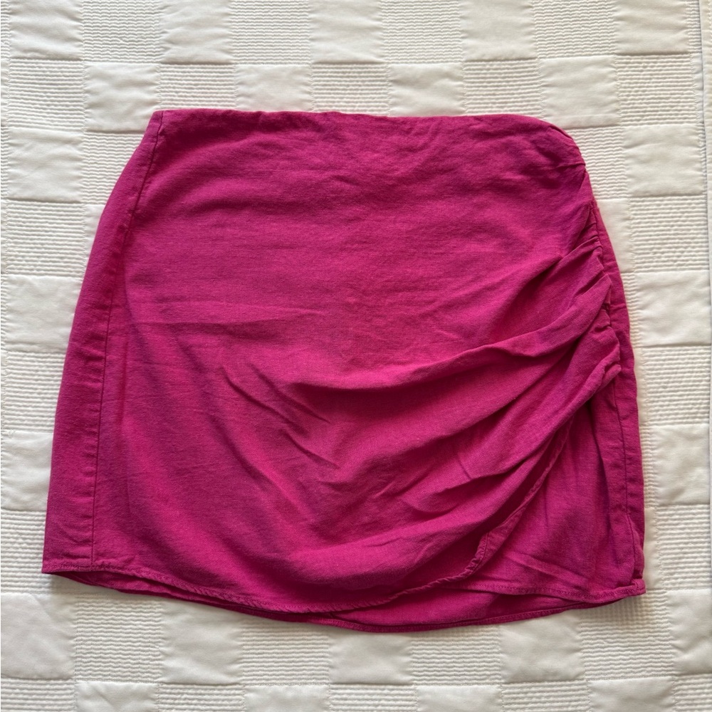 Zara Pink Ruched Mini Pencil Skirt